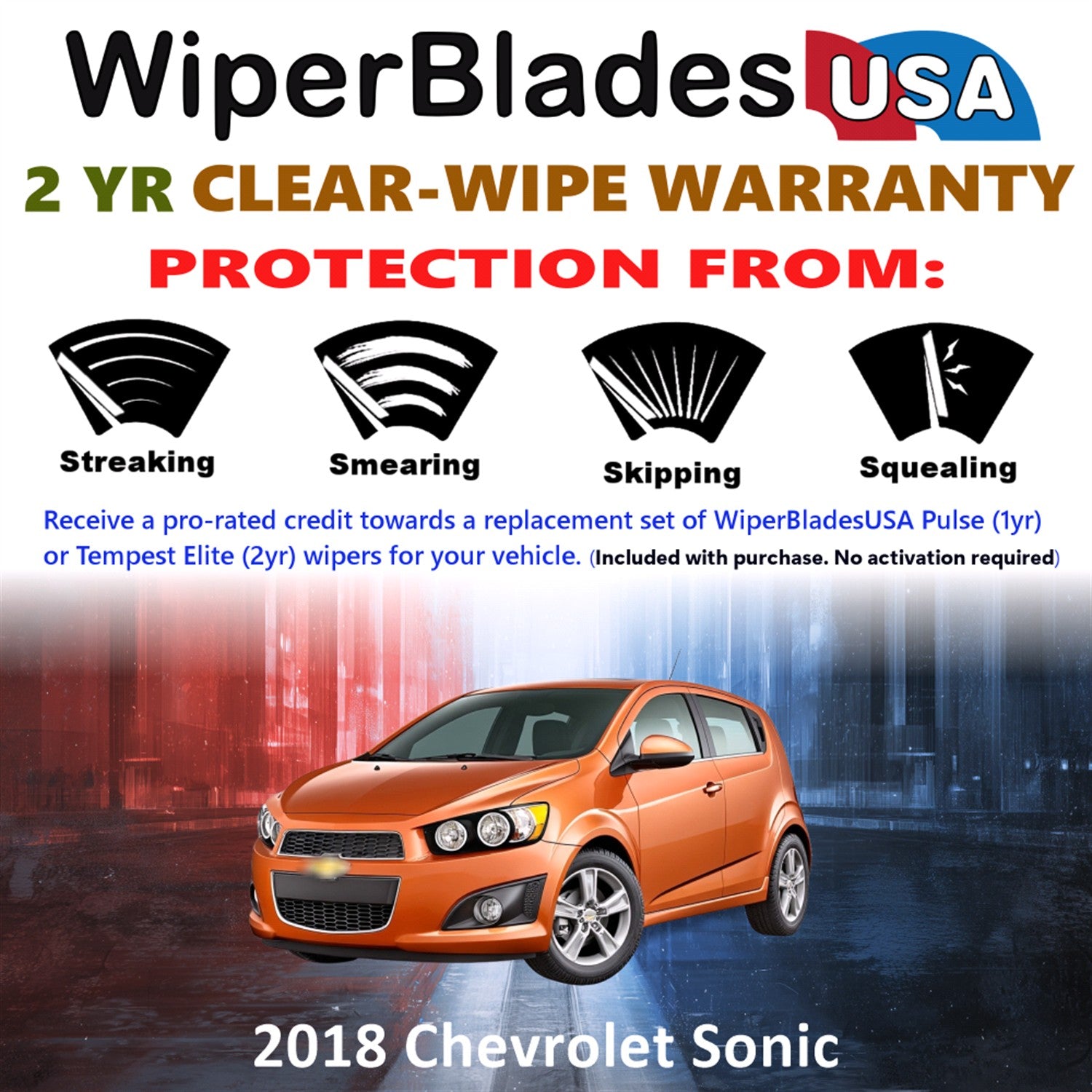 2018 Chevrolet Sonic Front w/Rear Wiper blades Set  Includes 2yr Wear Warranty & Free Delivery