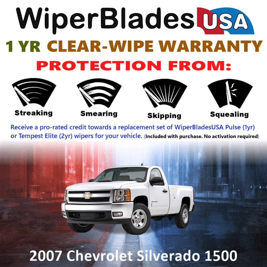 2007 Chevrolet Silverado 1500 Front Wiper blades Set Includes 1yr Wear Warranty & Free Delivery