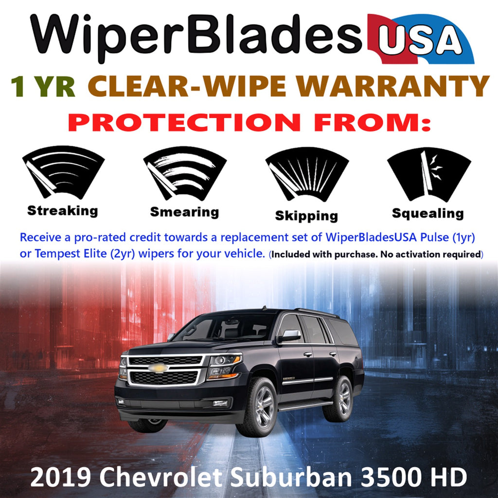 2019 Chevrolet Suburban 3500 HD Front w/Rear Wiper blades Set Includes 1yr Wear Warranty & Free Delivery