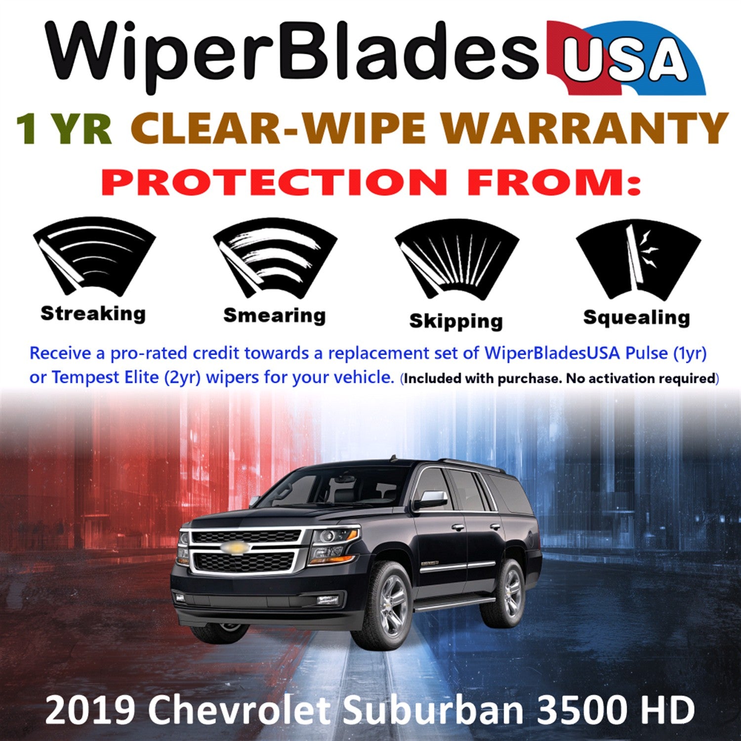 2019 Chevrolet Suburban 3500 HD Front w/Rear Wiper blades Set Includes 1yr Wear Warranty & Free Delivery