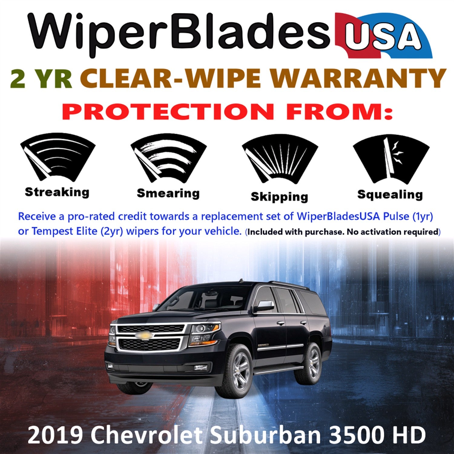 2019 Chevrolet Suburban 3500 HD Front w/Rear Wiper blades Set  Includes 2yr Wear Warranty & Free Delivery