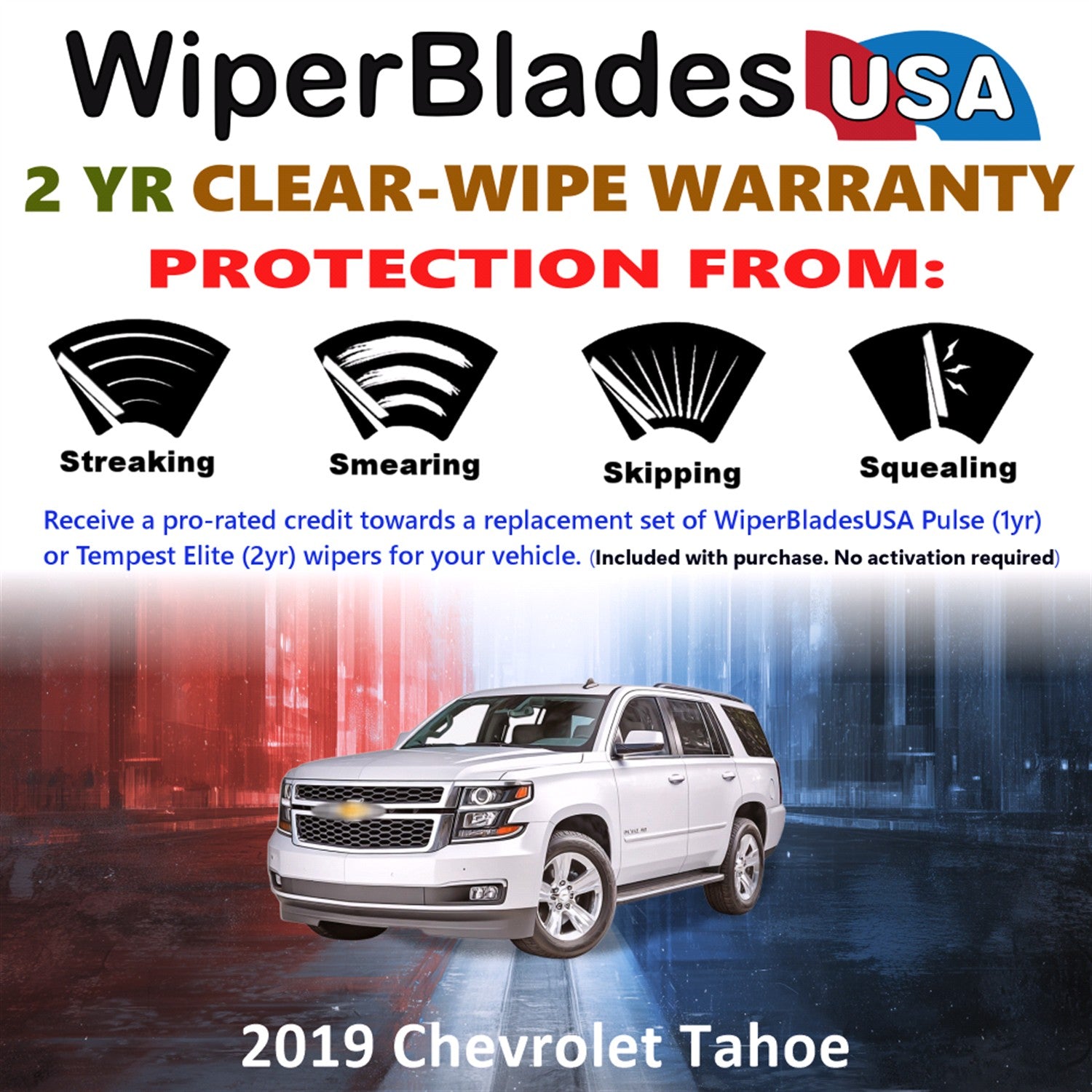 2019 Chevrolet Tahoe Front w/Rear Wiper blades Set  Includes 2yr Wear Warranty & Free Delivery