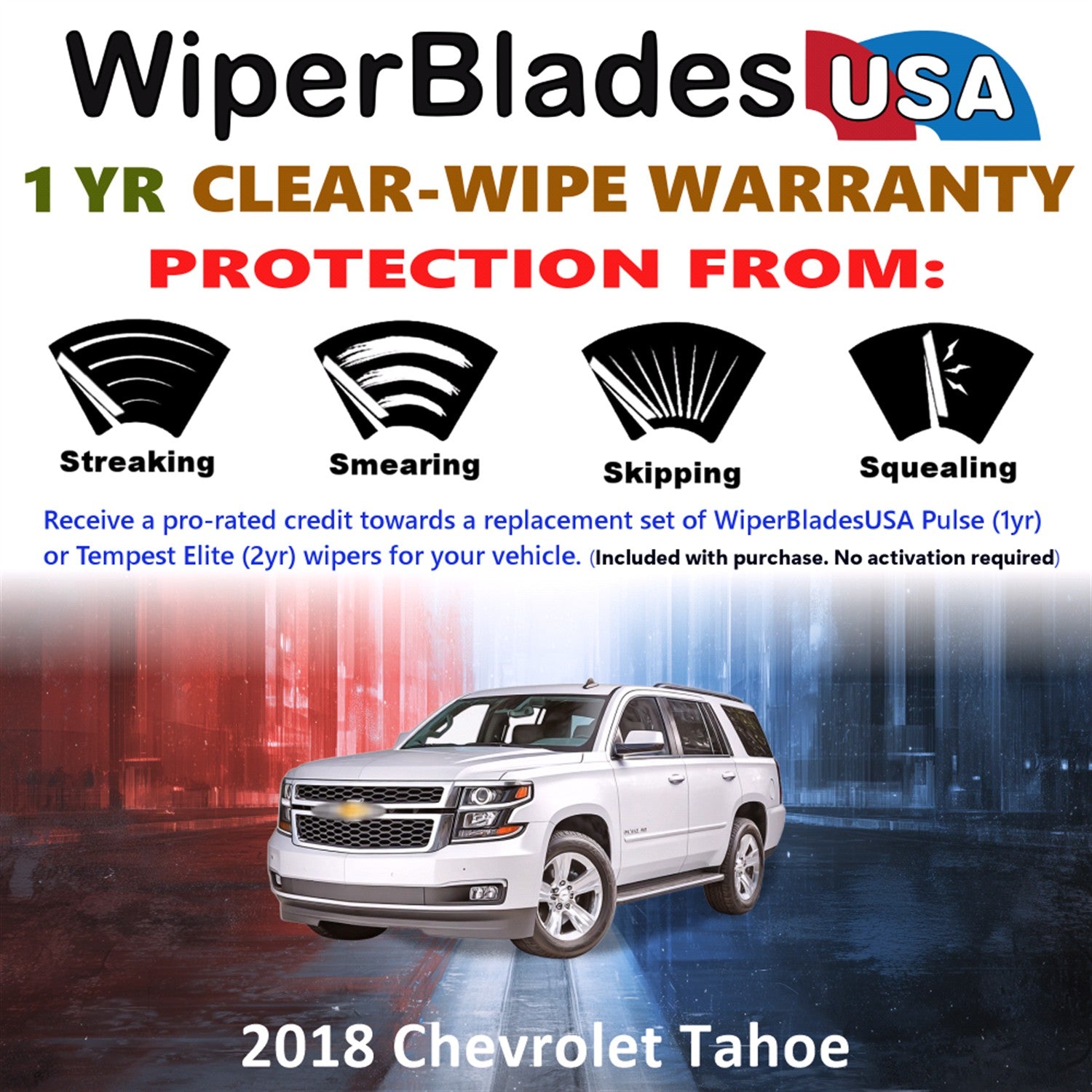 2018 Chevrolet Tahoe Front w/Rear Wiper blades Set Includes 1yr Wear Warranty & Free Delivery