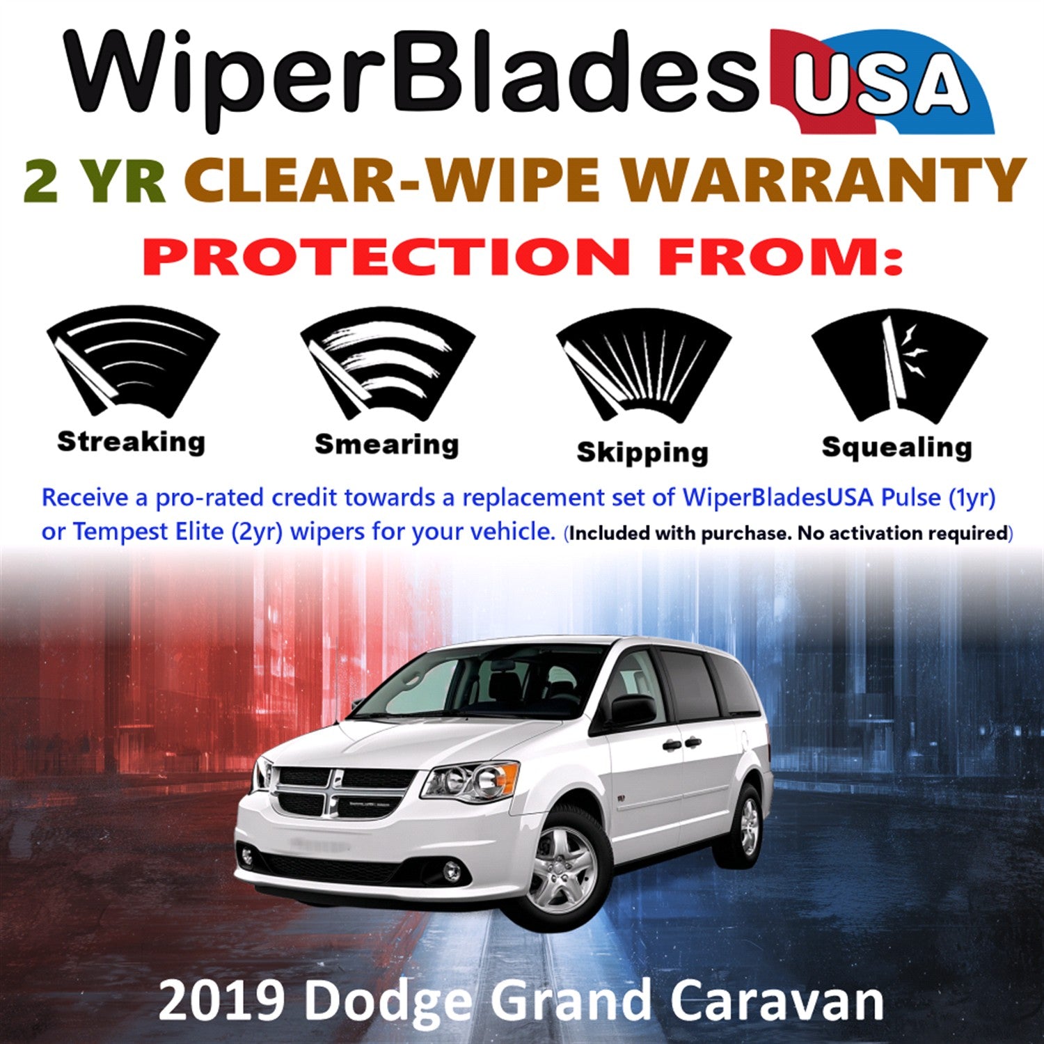 2019 Dodge Grand Caravan Front Wiper blades Set  Includes 2yr Wear Warranty & Free Delivery