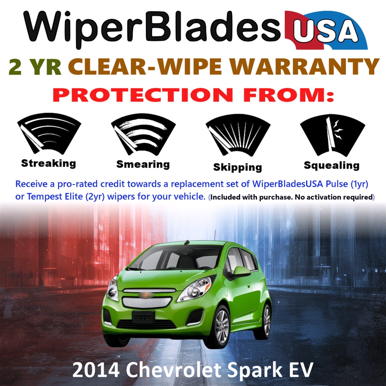 2014 Chevrolet Spark EV Front w/Rear Wiper blades Set  Includes 2yr Wear Warranty & Free Delivery