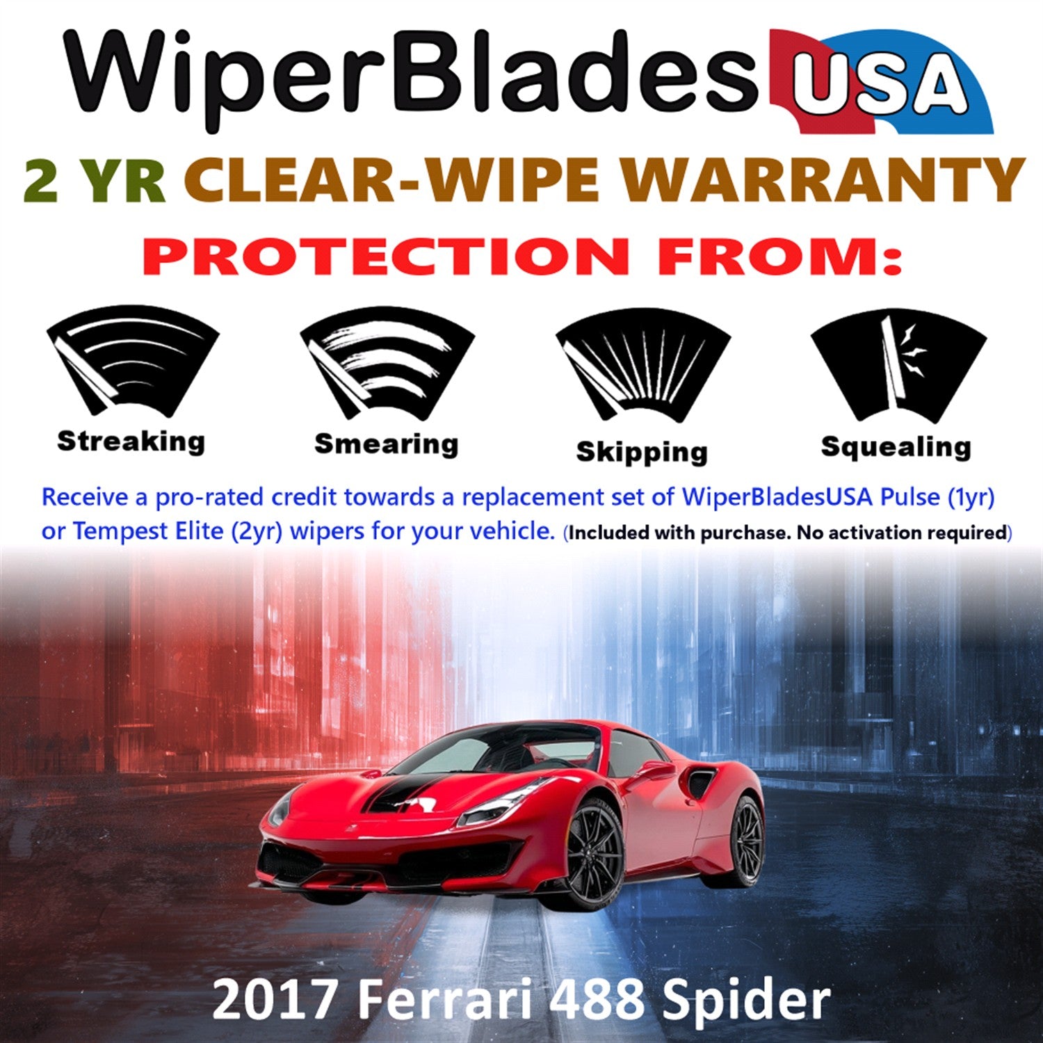 2017 Ferrari 488 Spider Front Wiper blades Set  Includes 2yr Wear Warranty & Free Delivery