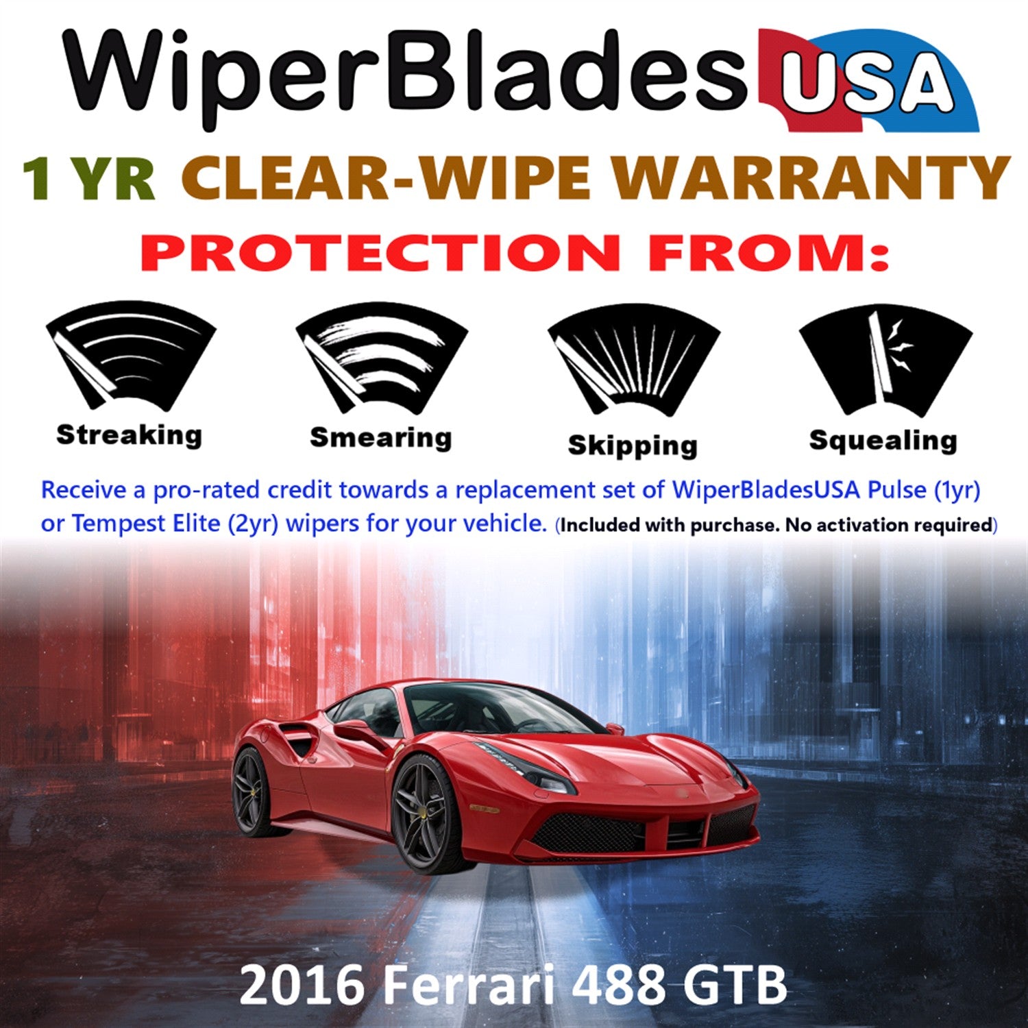 2016 Ferrari 488 GTB Front Wiper blades Set Includes 1yr Wear Warranty & Free Delivery