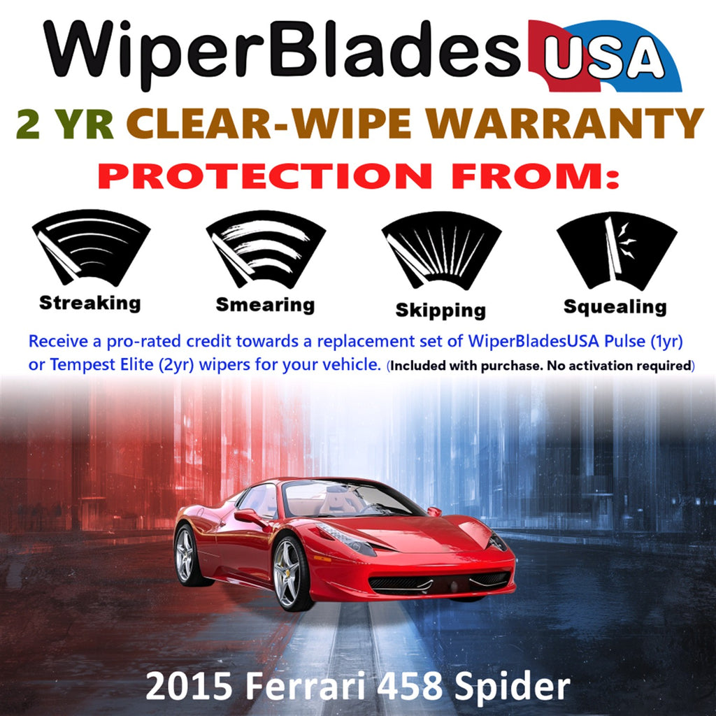 2015 Ferrari 458 Spider Front Wiper blades Set  Includes 2yr Wear Warranty & Free Delivery