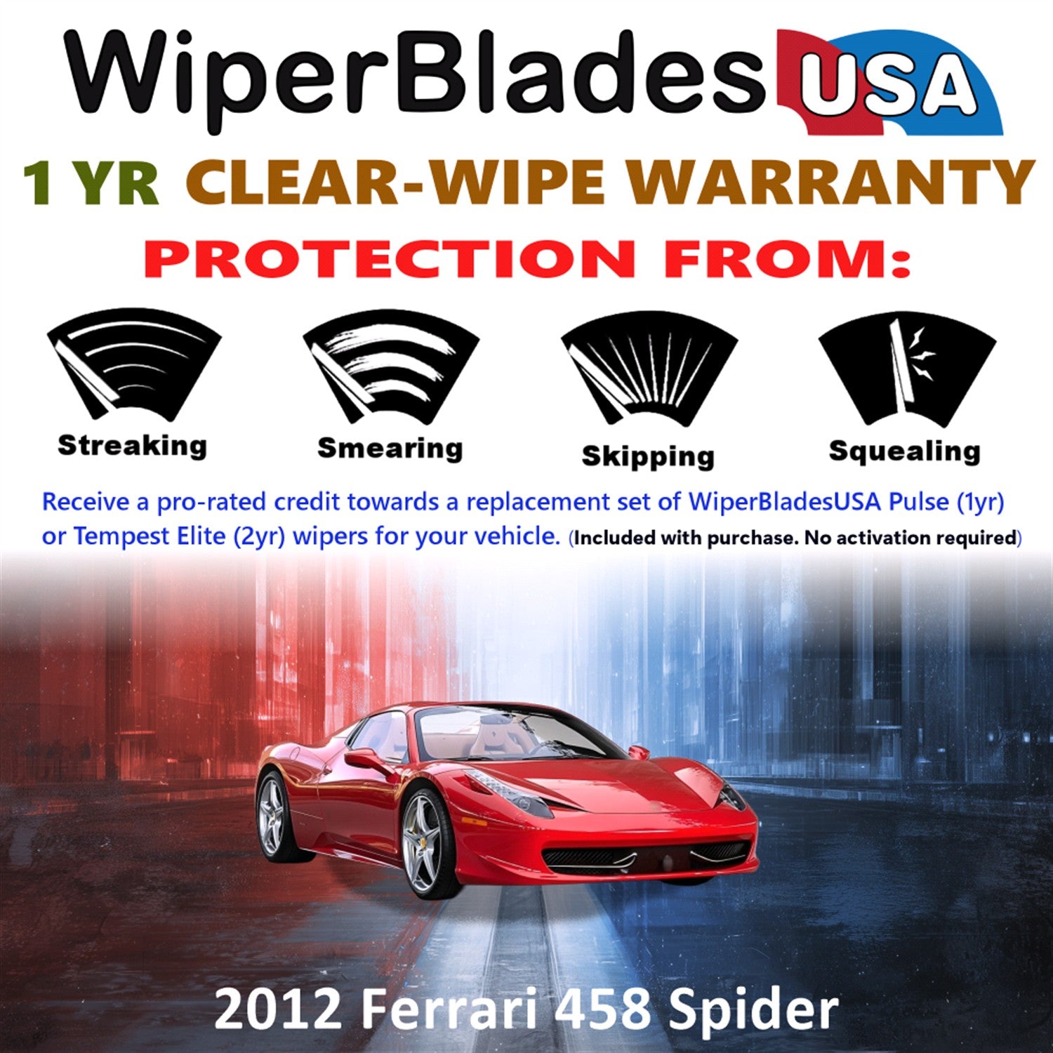 2012 Ferrari 458 Spider Front Wiper blades Set Includes 1yr Wear Warranty & Free Delivery