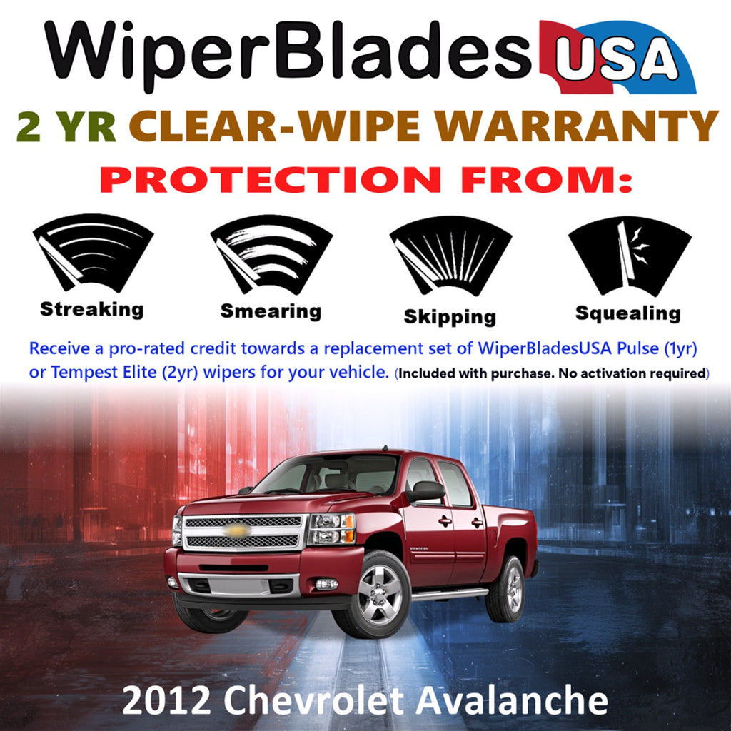 2012 Chevrolet Avalanche Front Wiper blades Set  Includes 2yr Wear Warranty & Free Delivery