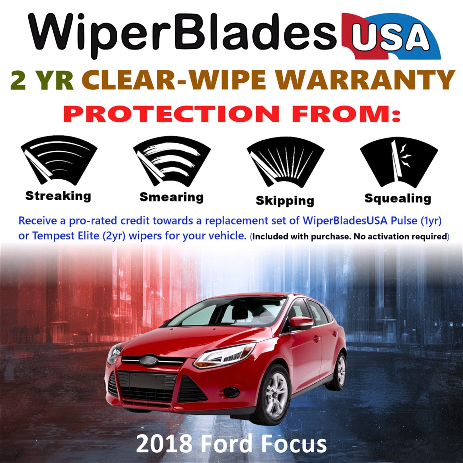 2018 Ford Focus Front Wiper blades Set  Includes 2yr Wear Warranty & Free Delivery