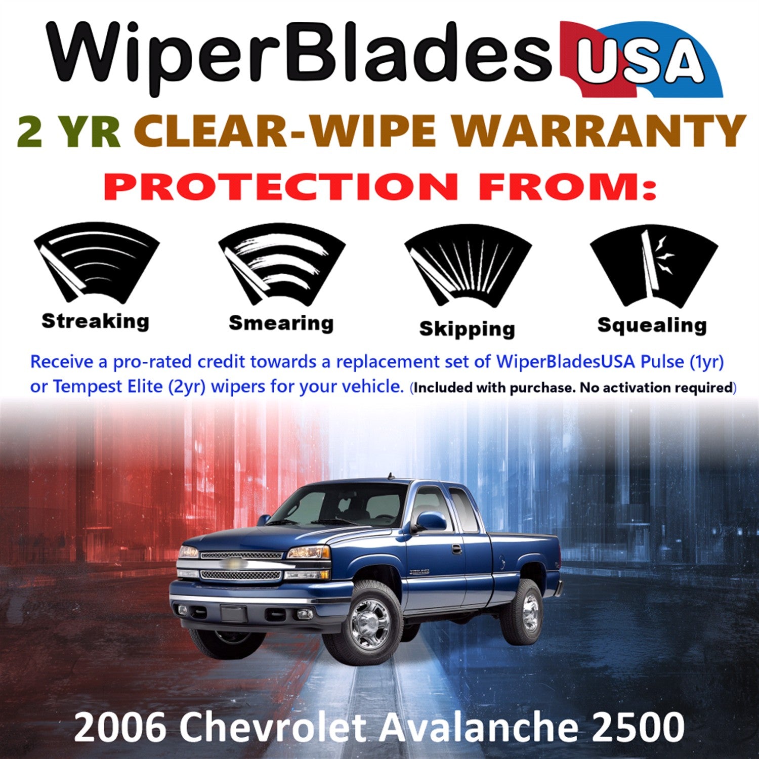 2006 Chevrolet Avalanche 2500 Front Wiper blades Set  Includes 2yr Wear Warranty & Free Delivery