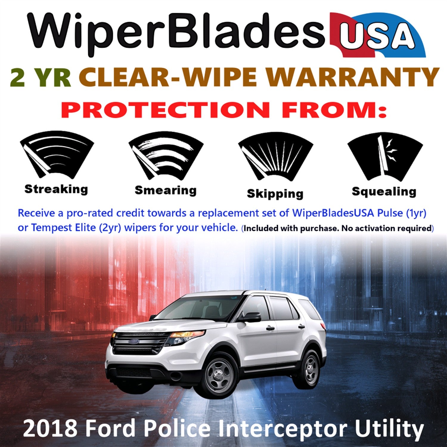 2018 Ford Police Interceptor Utility Front w/Rear Wiper blades Set  Includes 2yr Wear Warranty & Free Delivery
