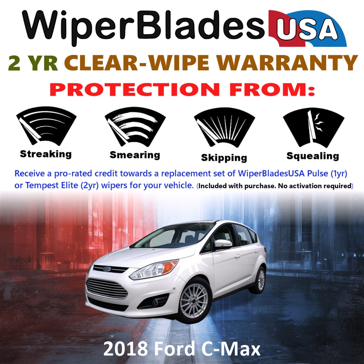 2018 Ford C-Max Front w/Rear Wiper blades Set  Includes 2yr Wear Warranty & Free Delivery