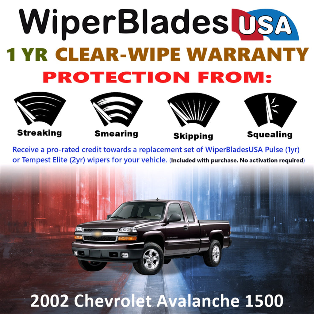 2002 Chevrolet Avalanche 1500 Front Wiper blades Set Includes 1yr Wear Warranty & Free Delivery