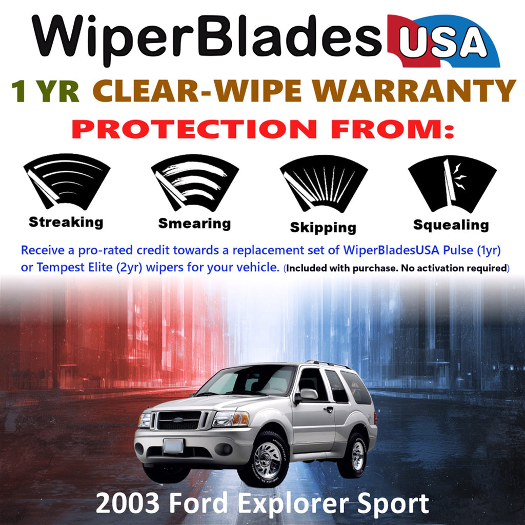 2003 Ford Explorer Sport Front w/Rear Wiper blades Set Includes 1yr Wear Warranty & Free Delivery