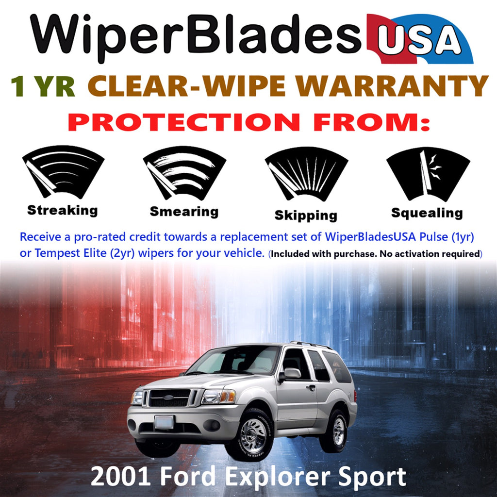 2001 Ford Explorer Sport Front w/Rear Wiper blades Set Includes 1yr Wear Warranty & Free Delivery