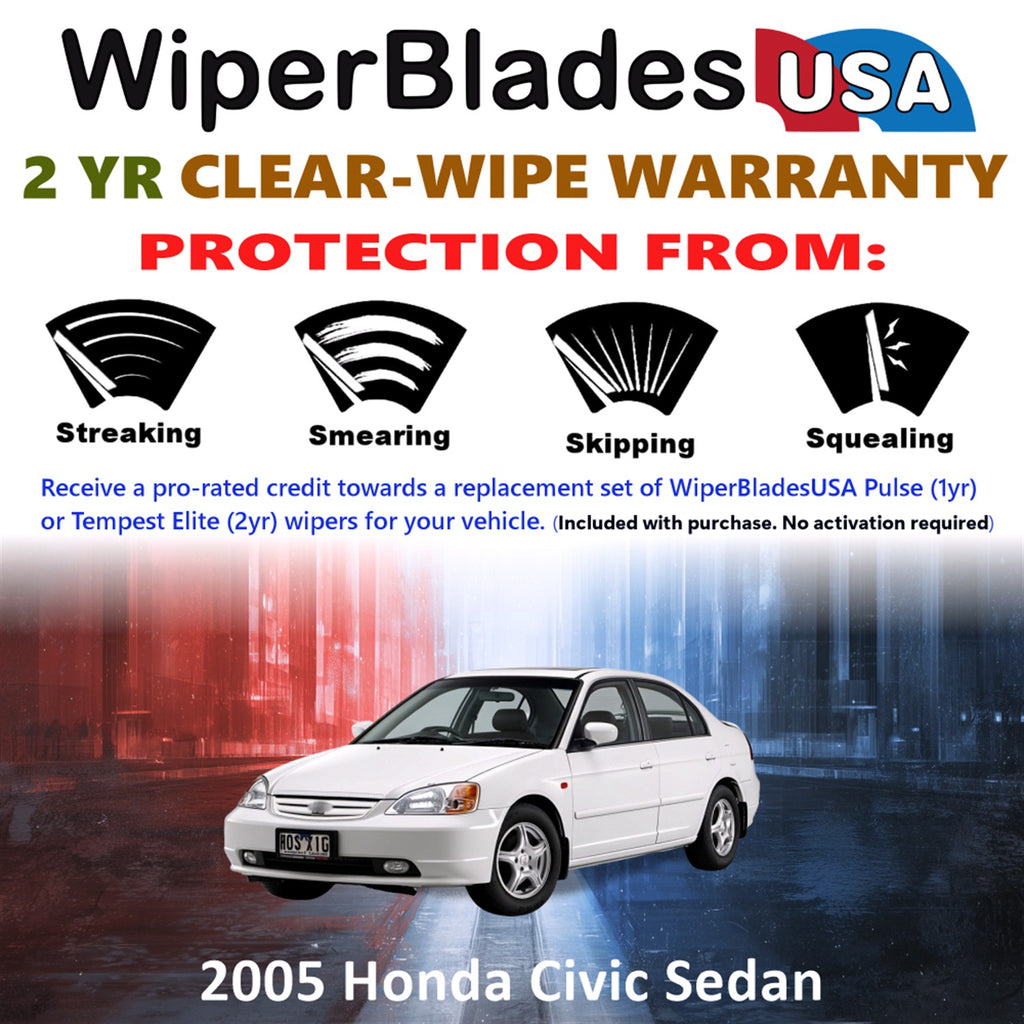 2005 Honda Civic Front Wiper blades Set  Includes 2yr Wear Warranty & Free Delivery