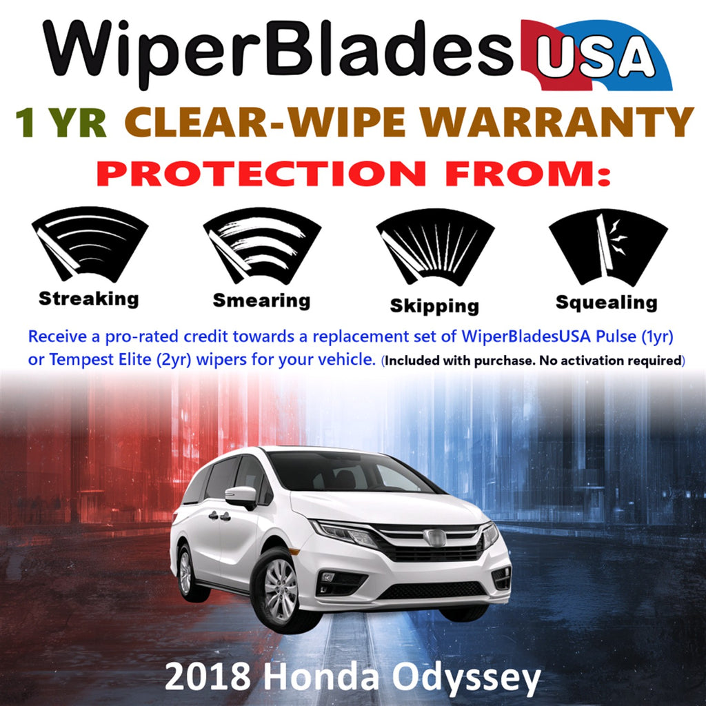 2018 Honda Odyssey Front w/Rear Wiper blades Set Includes 1yr Wear Warranty & Free Delivery