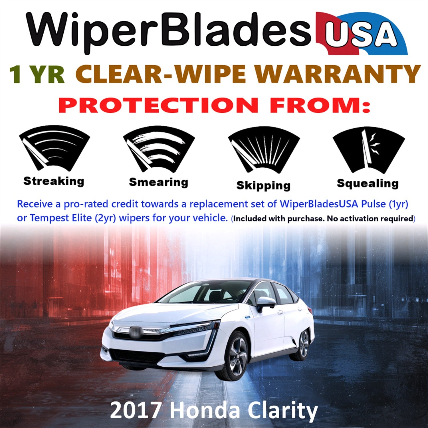 2017 Honda Clarity Front Wiper blades Set Includes 1yr Wear Warranty & Free Delivery