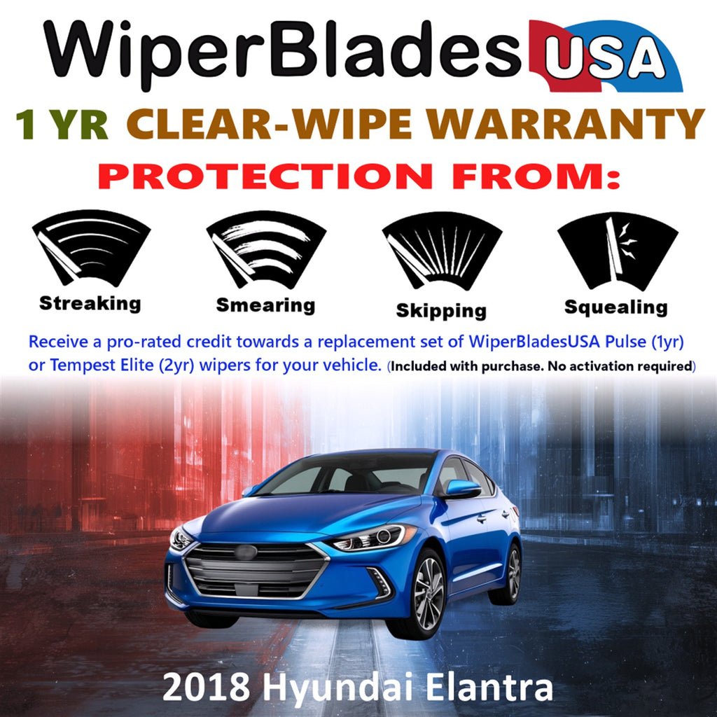 2018 Hyundai Elantra Front Wiper blades Set Includes 1yr Wear Warranty & Free Delivery