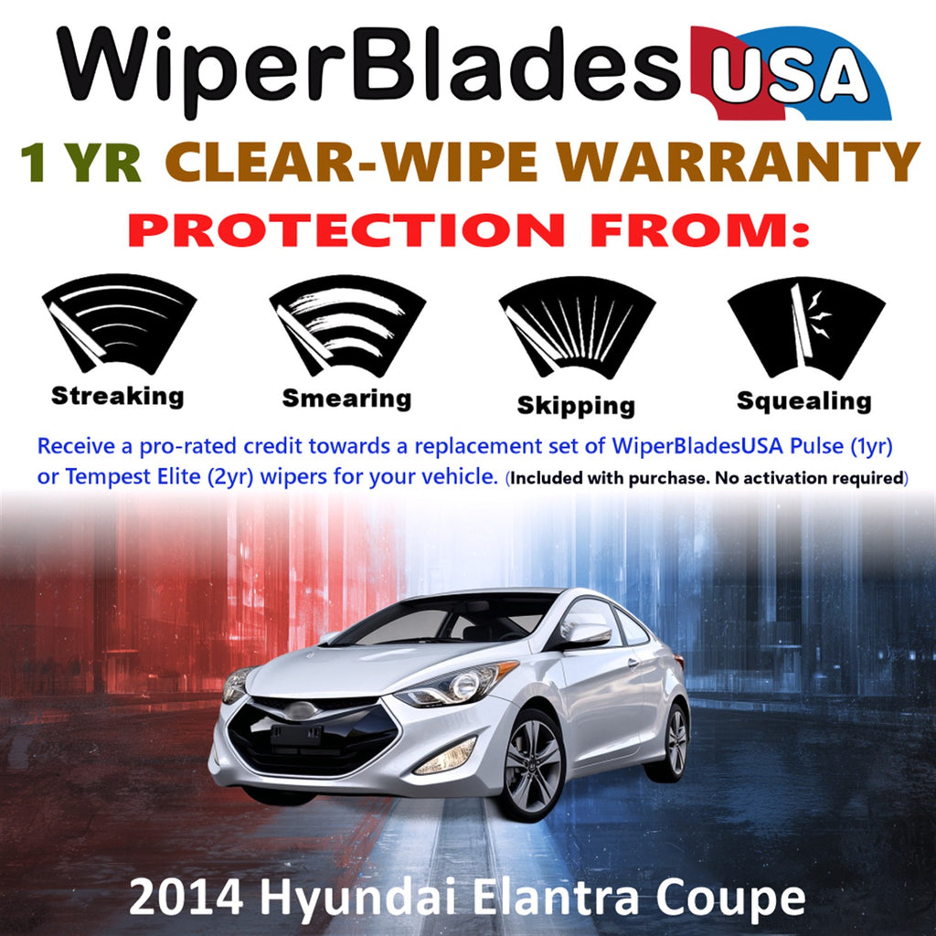 2014 Hyundai Elantra Coupe Front Wiper blades Set Includes 1yr Wear Warranty & Free Delivery