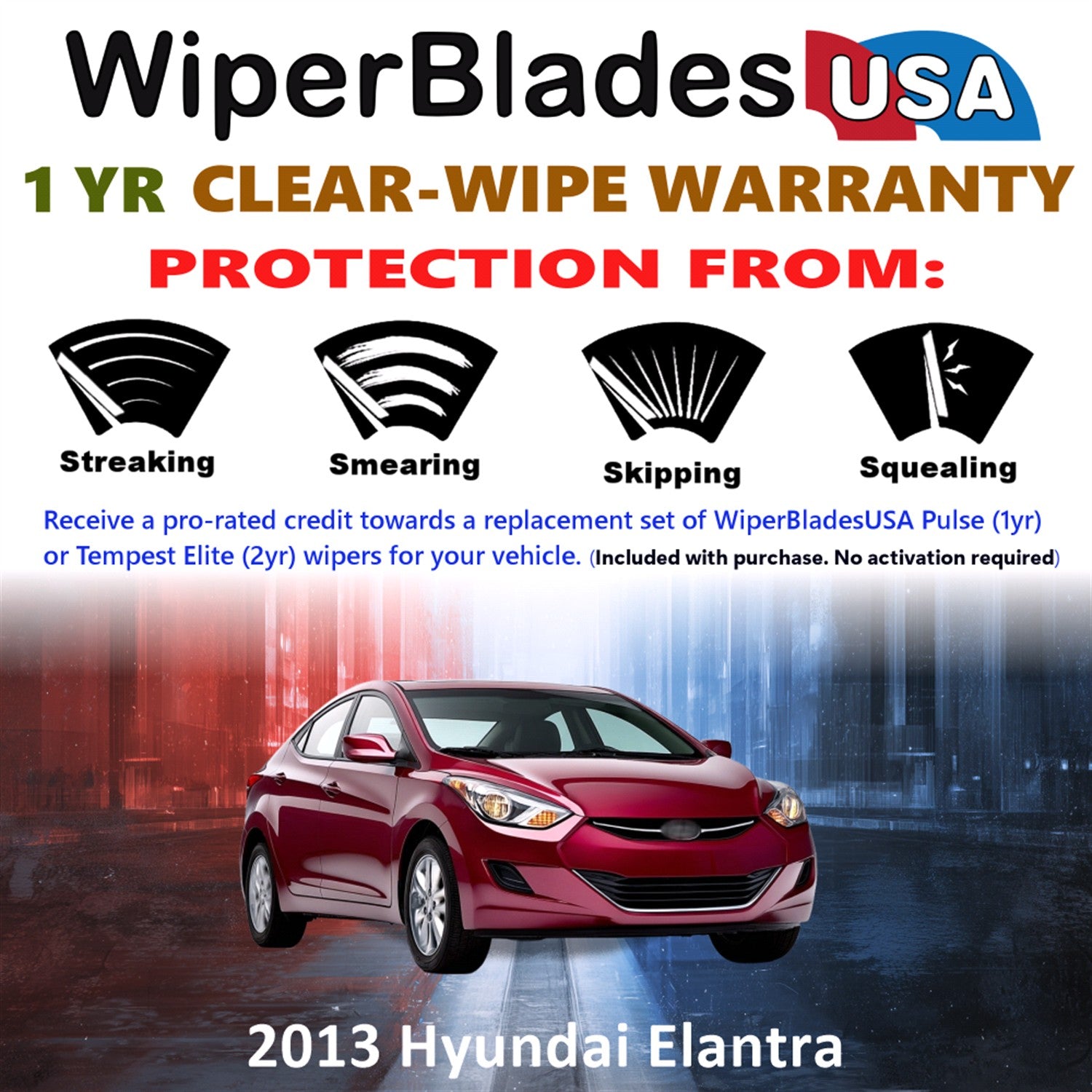 2013 Hyundai Elantra Front Wiper blades Set Includes 1yr Wear Warranty & Free Delivery