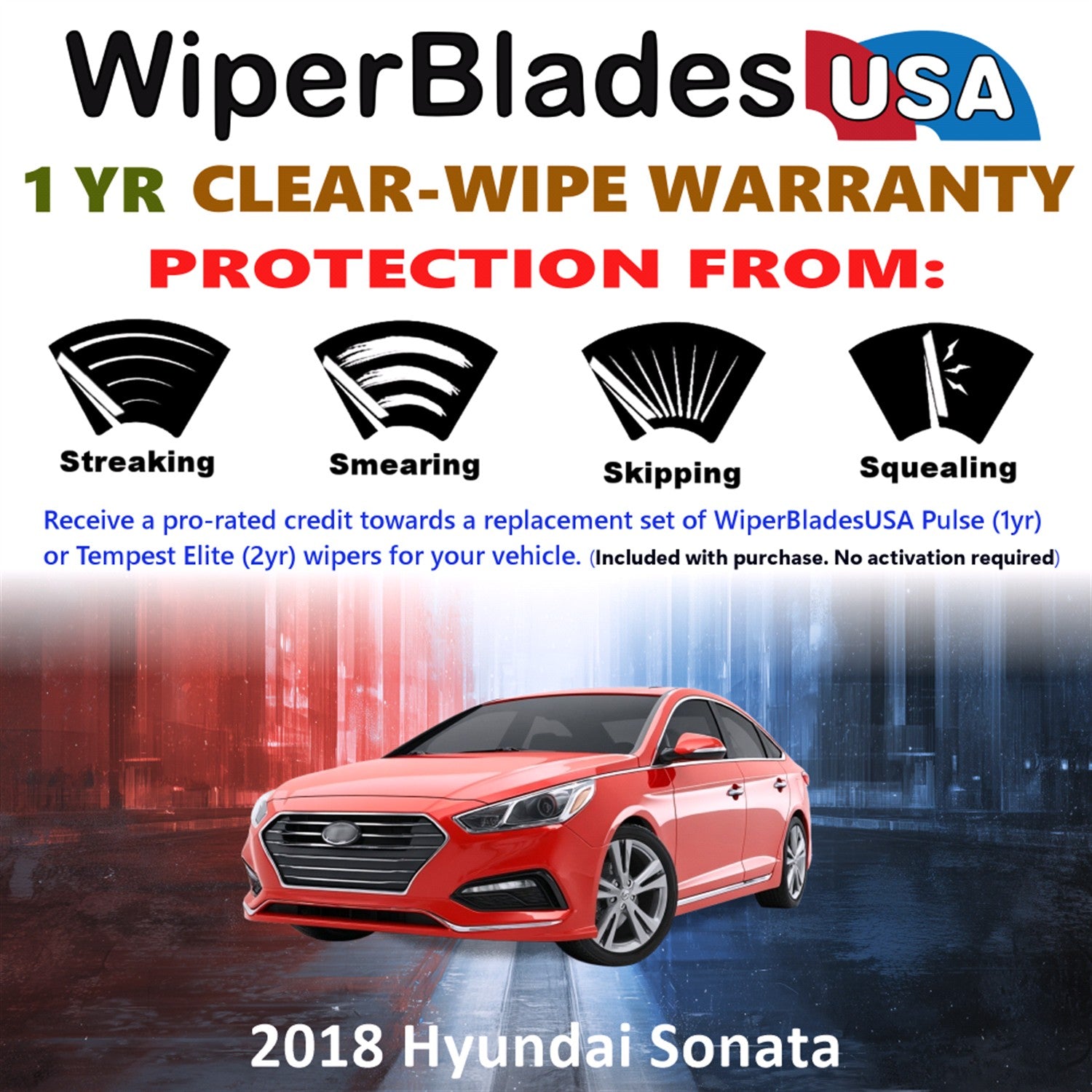 2018 Hyundai Sonata Front Wiper blades Set Includes 1yr Wear Warranty & Free Delivery