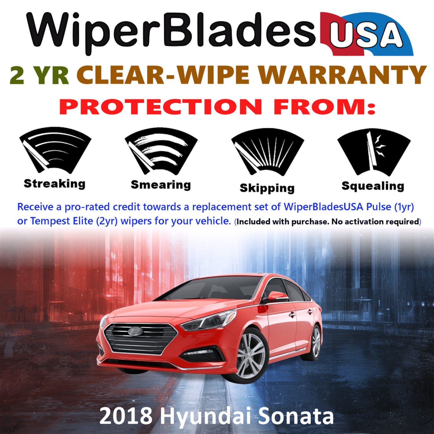 2018 Hyundai Sonata Front Wiper blades Set  Includes 2yr Wear Warranty & Free Delivery