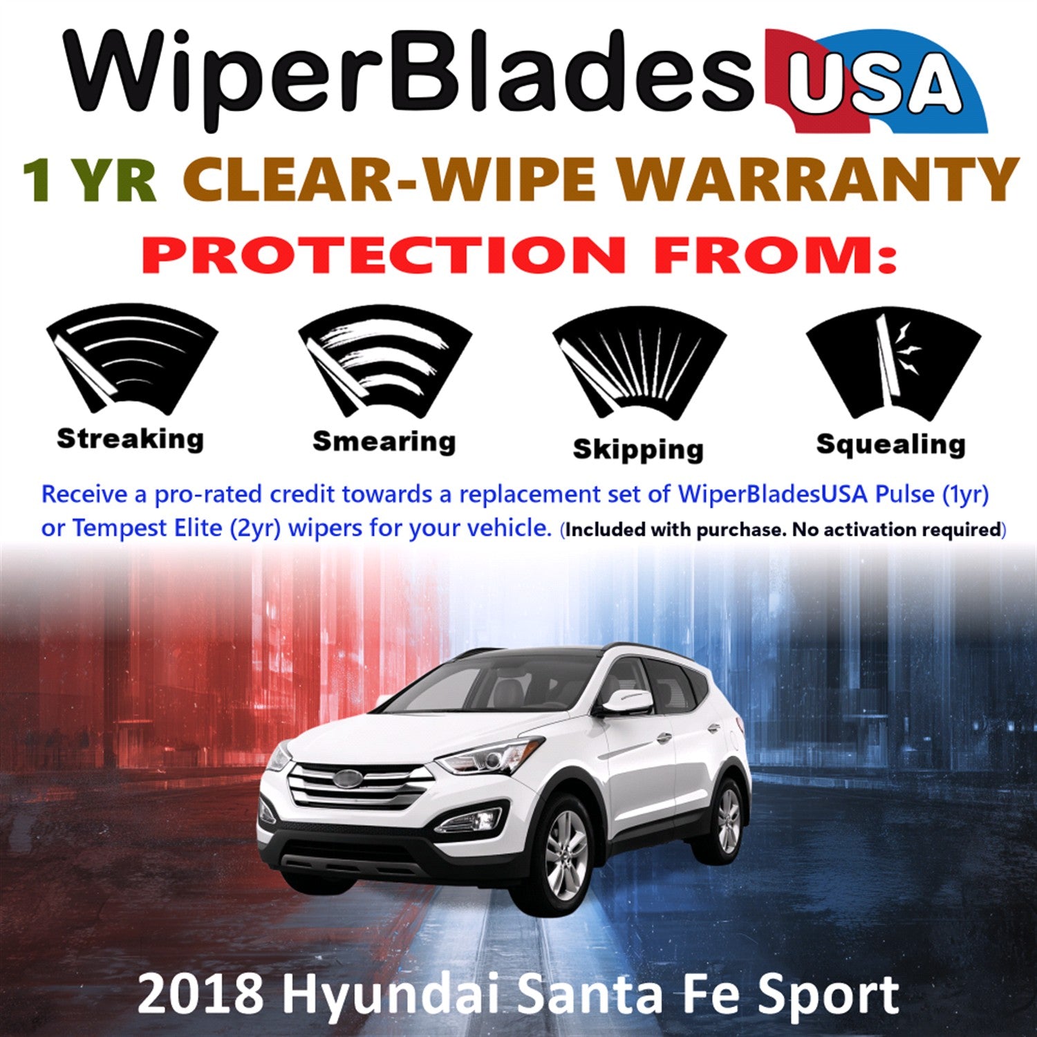 2018 Hyundai Santa Fe Sport Front w/Rear Wiper blades Set Includes 1yr Wear Warranty & Free Delivery