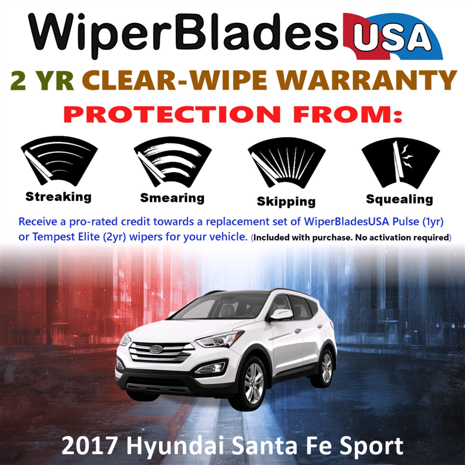 2017 Hyundai Santa Fe Sport Front w/Rear Wiper blades Set  Includes 2yr Wear Warranty & Free Delivery