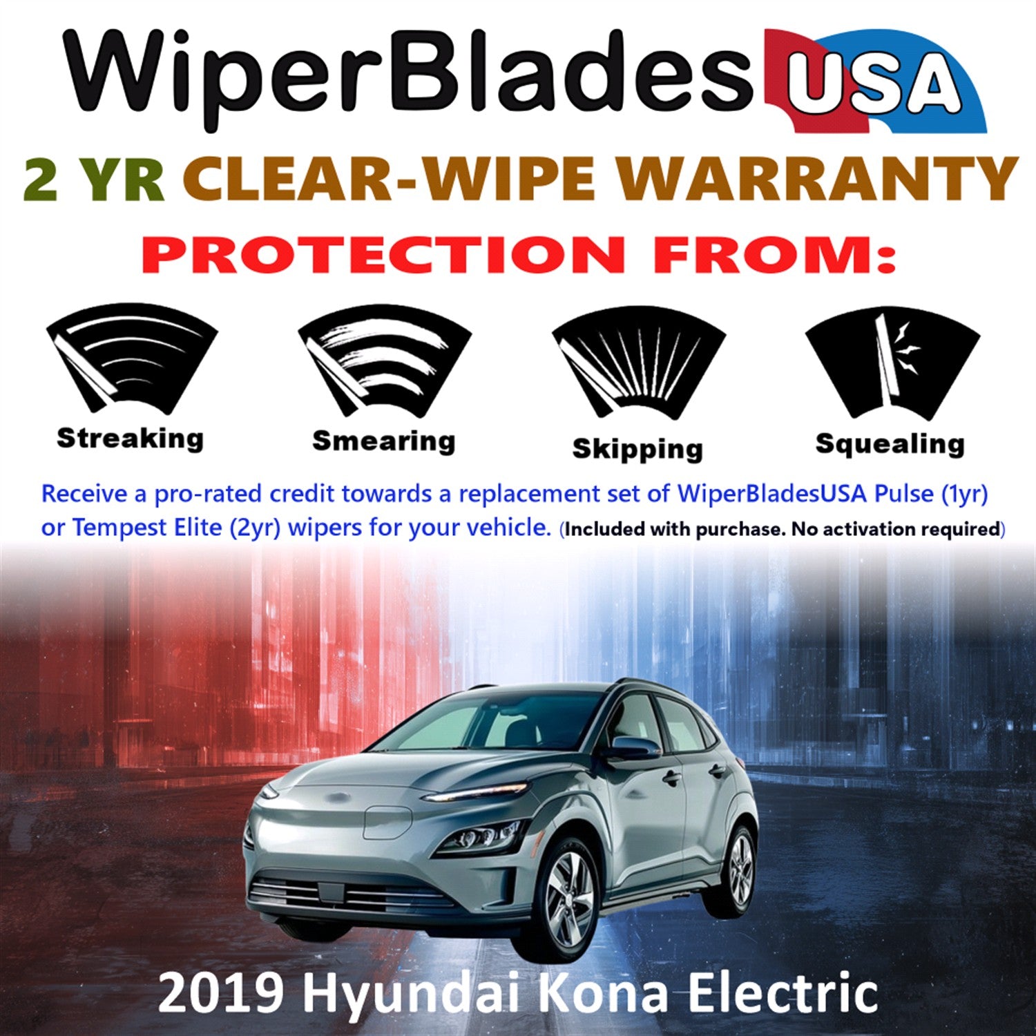 2019 Hyundai Kona Electric Front w/Rear Wiper blades Set  Includes 2yr Wear Warranty & Free Delivery