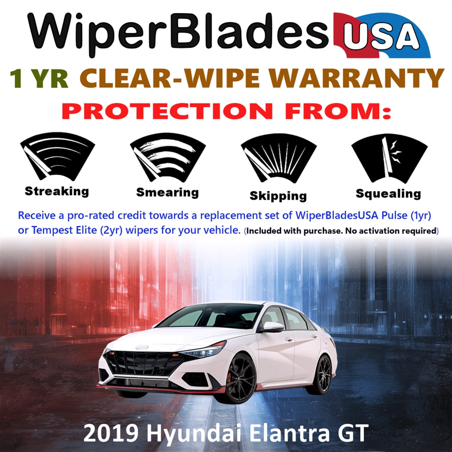 2019 Hyundai Elantra GT Front w/Rear Wiper blades Set Includes 1yr Wear Warranty & Free Delivery