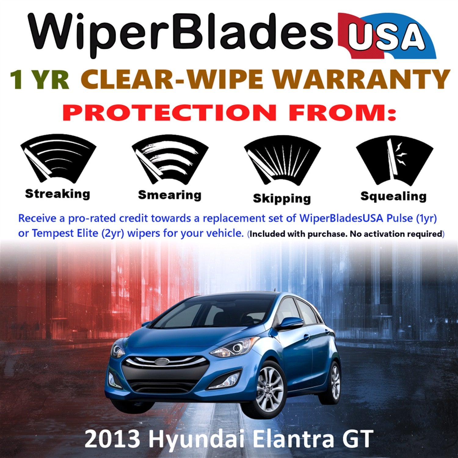 2013 Hyundai Elantra GT Front Wiper blades Set Includes 1yr Wear Warranty & Free Delivery