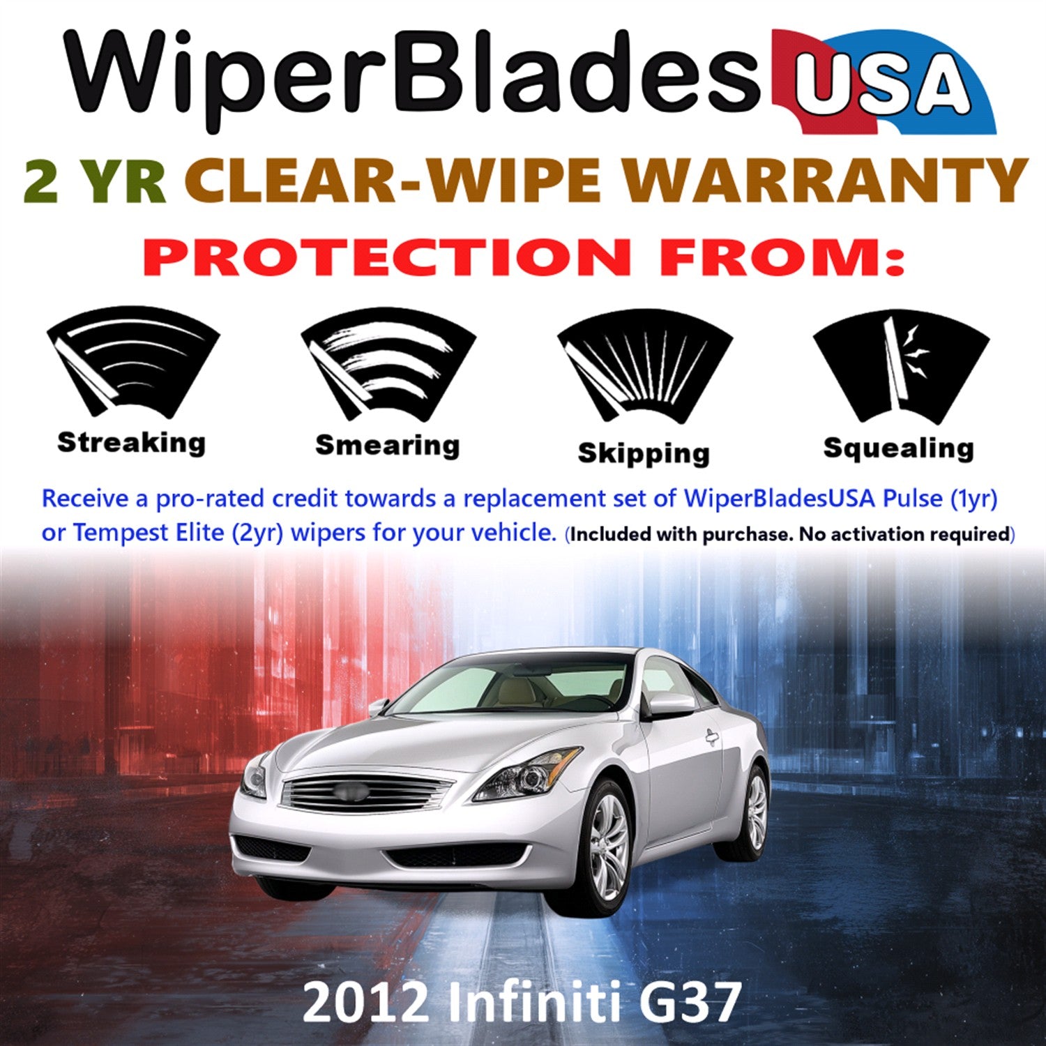 2012 Infiniti G37 Front Wiper blades Set  Includes 2yr Wear Warranty & Free Delivery