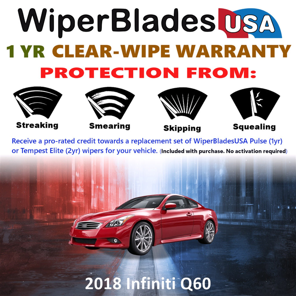 2018 Infiniti Q60 Front Wiper blades Set Includes 1yr Wear Warranty & Free Delivery