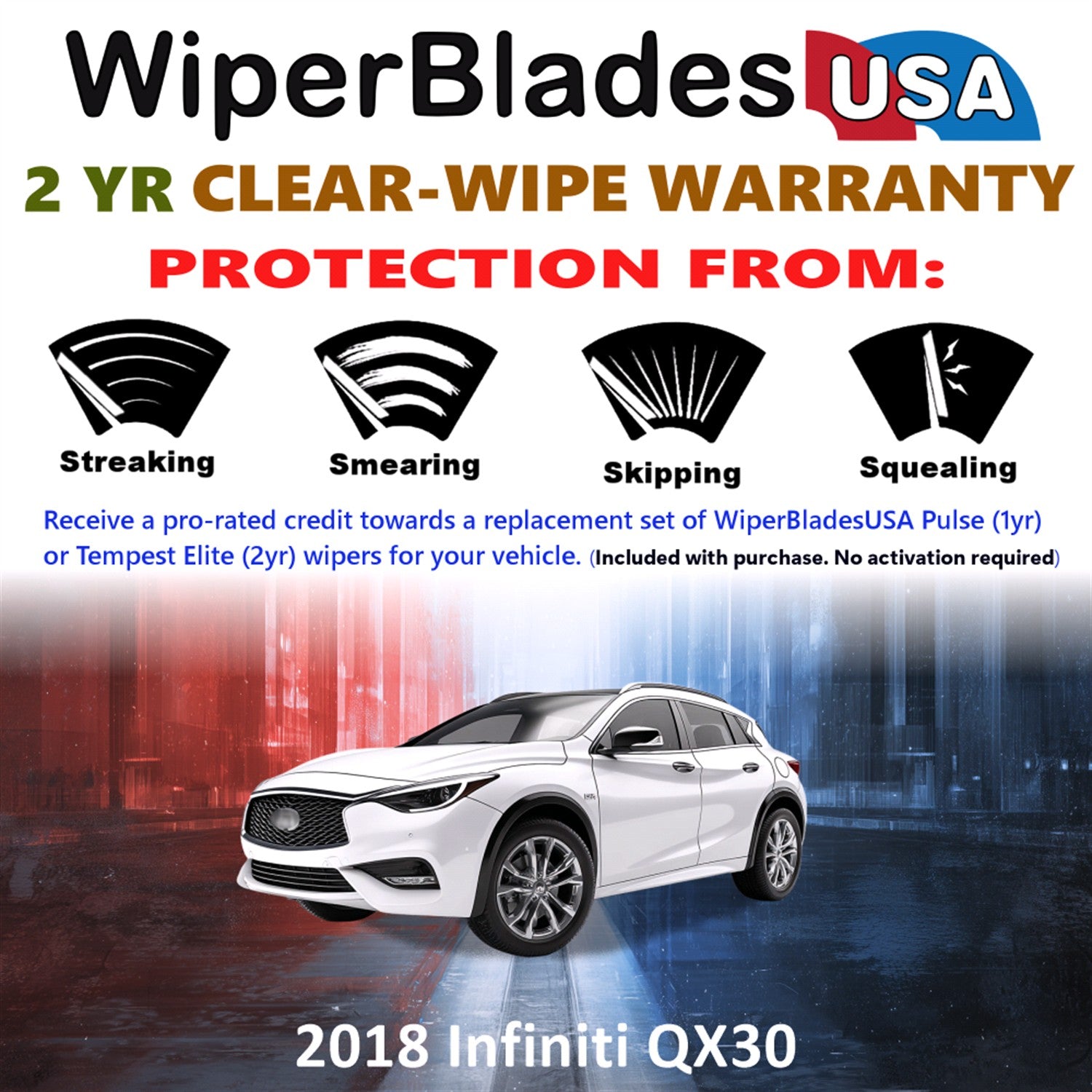 2018 Infiniti QX30 Front Wiper blades Set  Includes 2yr Wear Warranty & Free Delivery