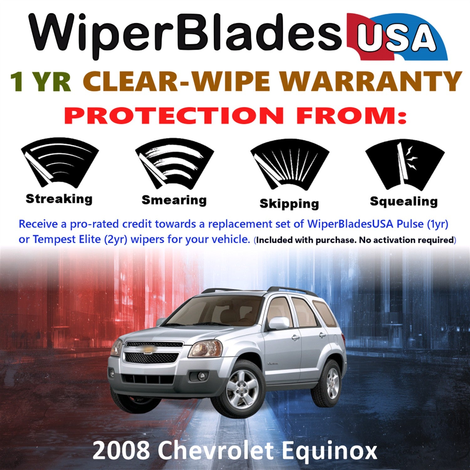 2008 Chevrolet Equinox Front w/Rear Wiper blades Set Includes 1yr Wear Warranty & Free Delivery