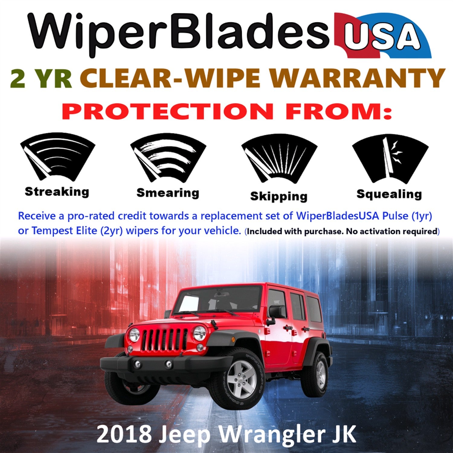 2018 Jeep Wrangler JK Front w/Rear Wiper blades Set  Includes 2yr Wear Warranty & Free Delivery