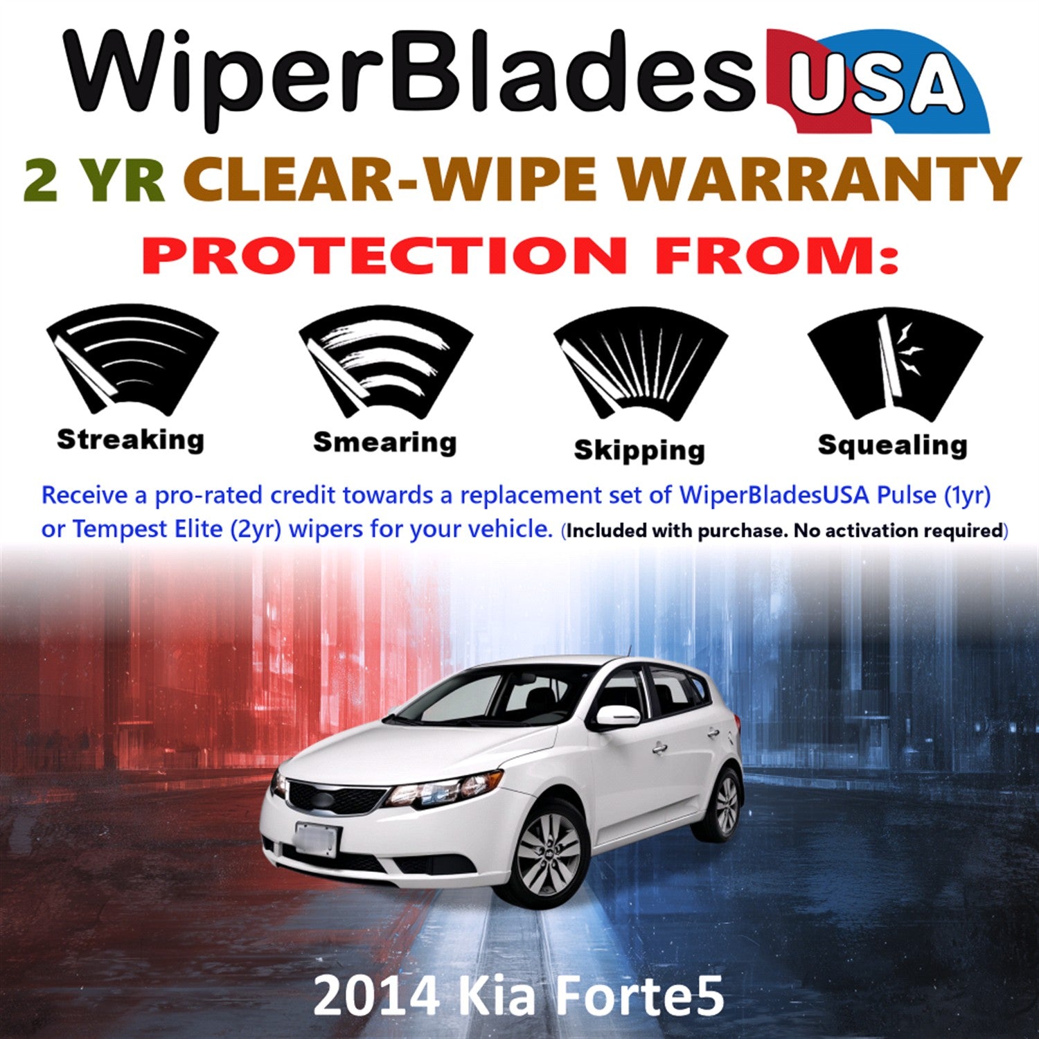 2014 Kia Forte5 Front Wiper blades Set  Includes 2yr Wear Warranty & Free Delivery