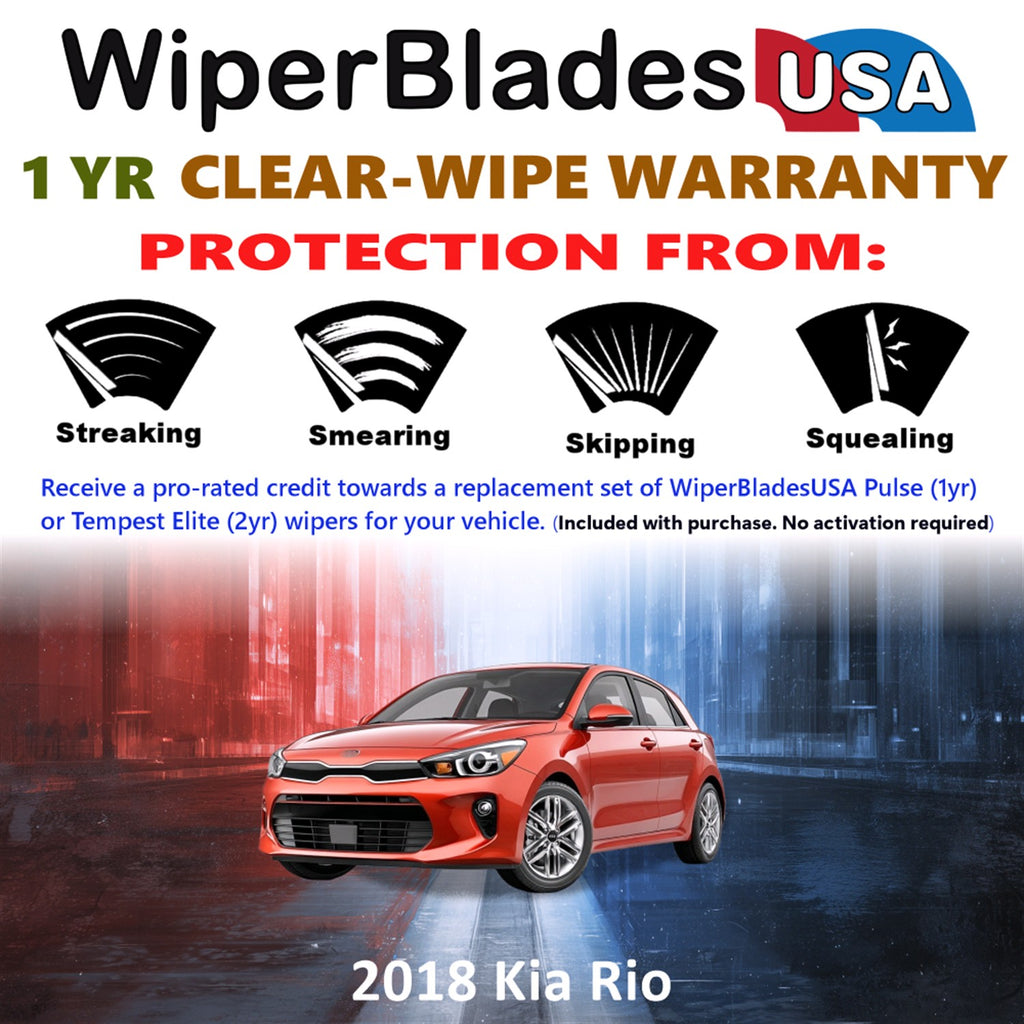 2018 Kia Rio Front w/Rear Wiper blades Set Includes 1yr Wear Warranty & Free Delivery
