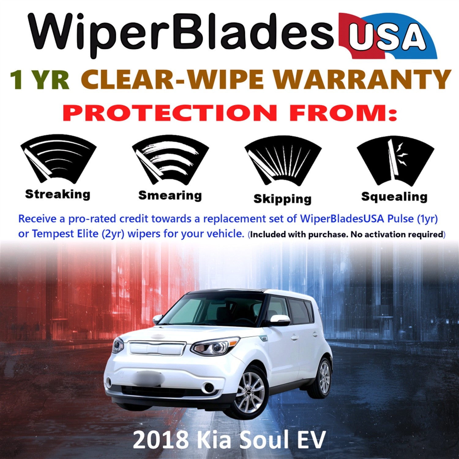 2018 Kia Soul EV Front w/Rear Wiper blades Set Includes 1yr Wear Warranty & Free Delivery
