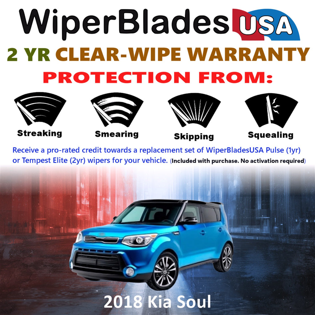 2018 Kia Soul Front w/Rear Wiper blades Set  Includes 2yr Wear Warranty & Free Delivery