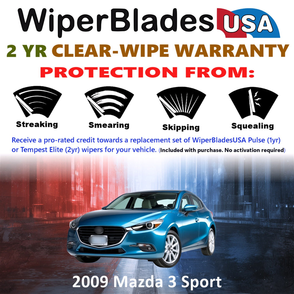 2009 Mazda 3 Sport Front w/Rear Wiper blades Set  Includes 2yr Wear Warranty & Free Delivery