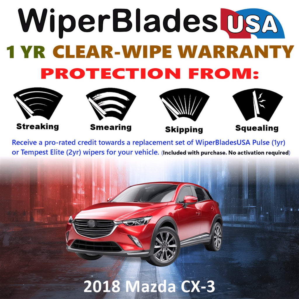 2018 Mazda CX-3 Front w/Rear Wiper blades Set Includes 1yr Wear Warranty & Free Delivery
