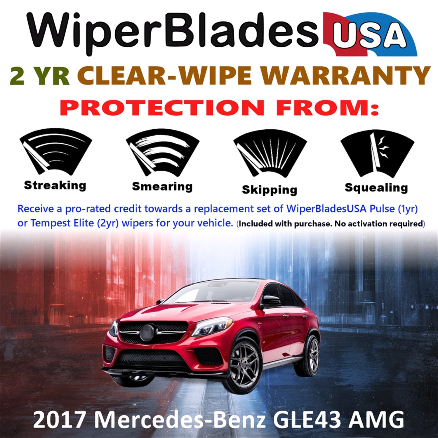 2017 Mercedes-Benz GLE43 AMG Front w/Rear Wiper blades Set  Includes 2yr Wear Warranty & Free Delivery