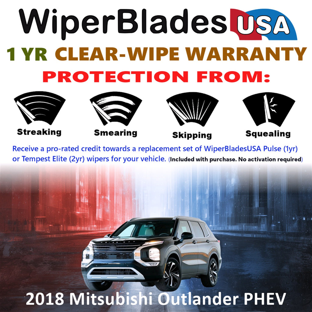 2018 Mitsubishi Outlander PHEV Front w/Rear Wiper blades Set Includes 1yr Wear Warranty & Free Delivery