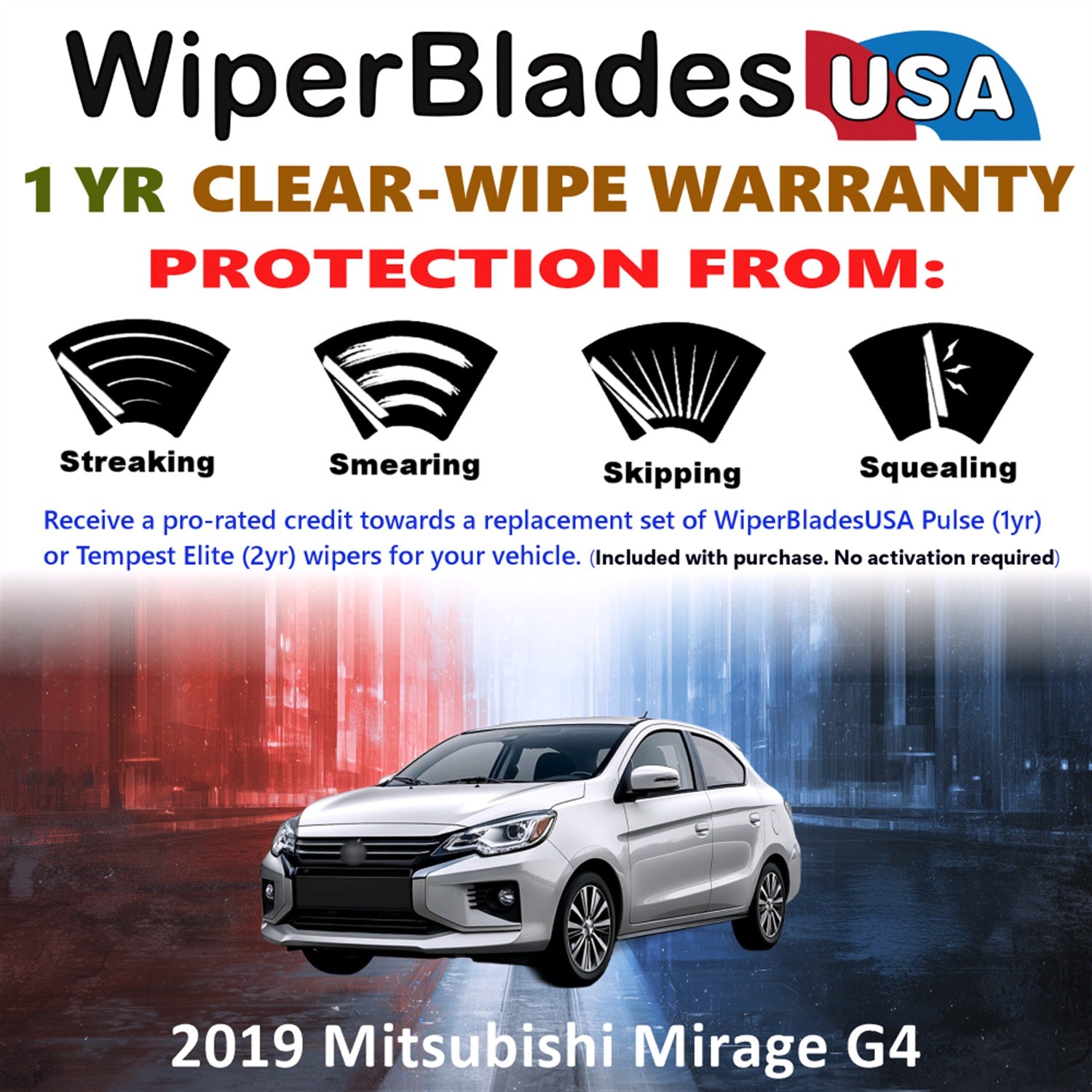2019 Mitsubishi Mirage G4 Front Wiper blades Set Includes 1yr Wear Warranty & Free Delivery