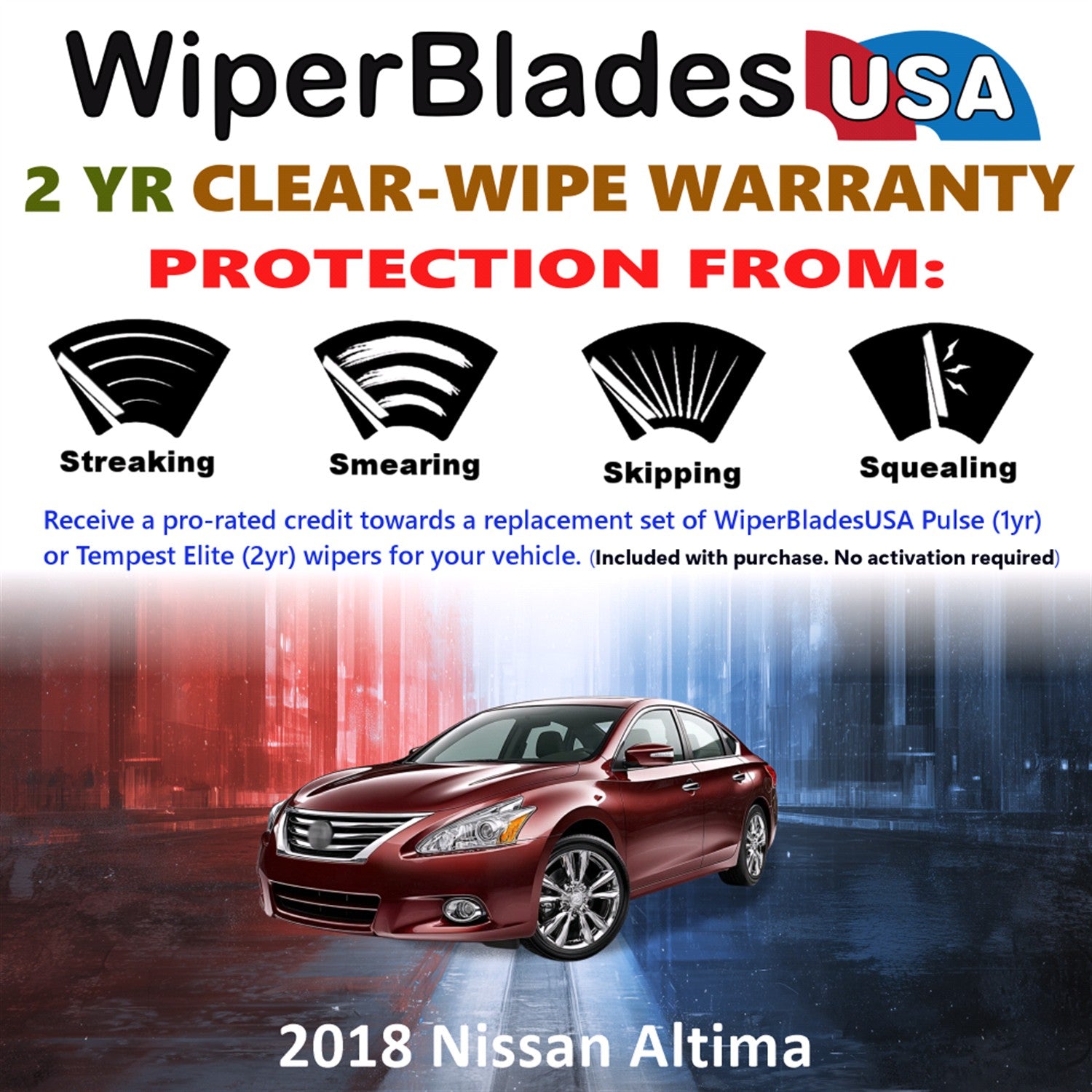 2018 Nissan Altima Front Wiper blades Set  Includes 2yr Wear Warranty & Free Delivery