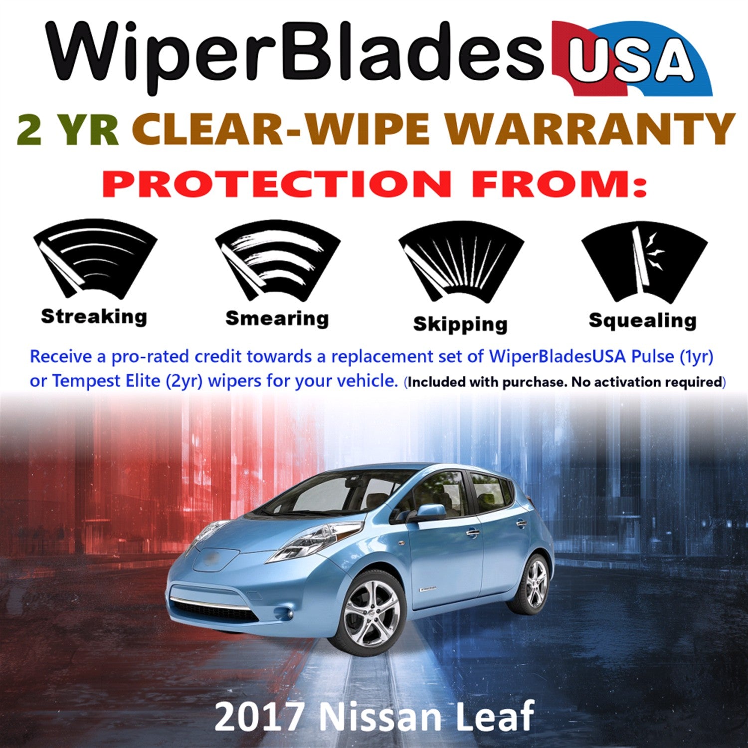 2017 Nissan Leaf Front Wiper blades Set  Includes 2yr Wear Warranty & Free Delivery